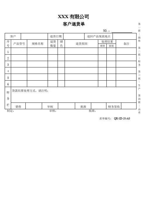 客户退货单