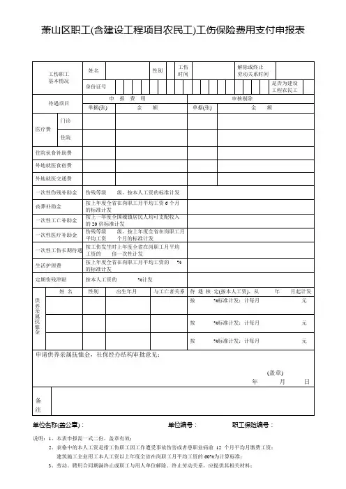 萧山区职工(含建设工程项目农民工)工伤保险费用支付申请表