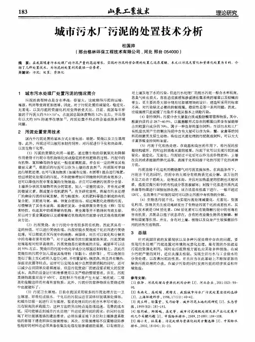 城市污水厂污泥的处置技术分析