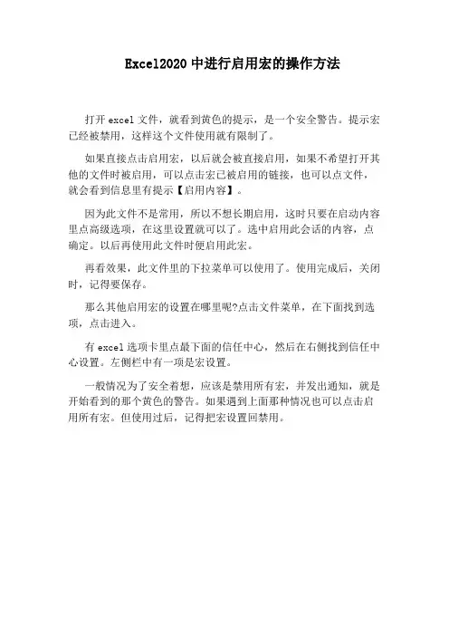 Excel2020中进行启用宏的操作方法