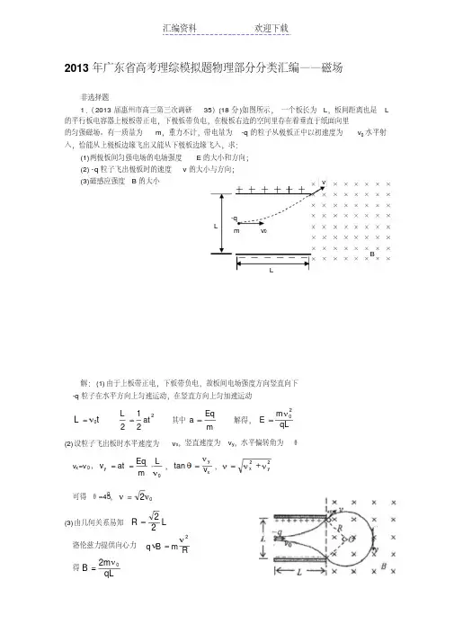 高考模拟理综物理分类汇编磁场大题
