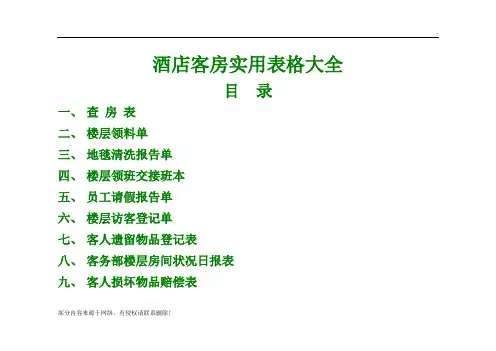 酒店客房实用表格大全