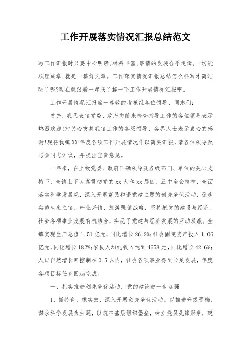 工作开展落实情况汇报总结范文