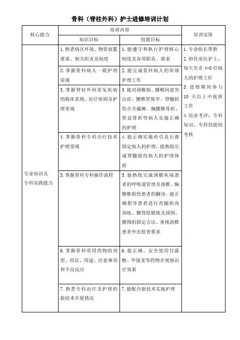 护士进修培训计划模板