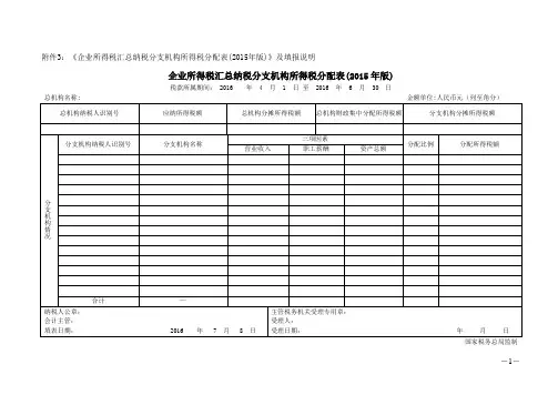 模板 企业所得税汇总纳税分支机构所得税分配表(2015年版)及填报说明