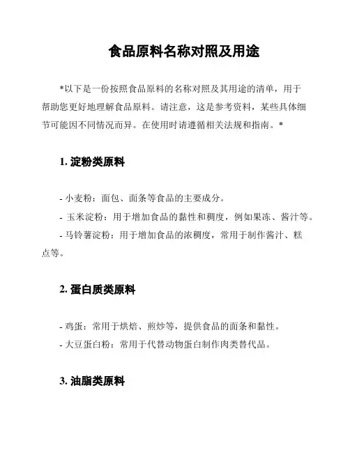 食品原料名称对照及用途