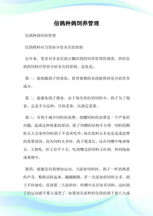 信鸽种鸽饲养管理.doc