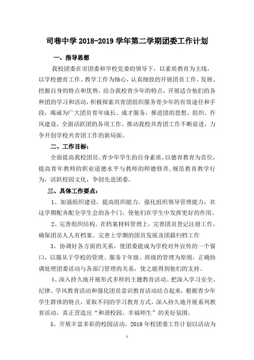 2018-2019学年第二学期团委工作计划