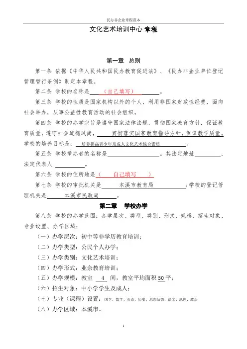 民办非企业章程范本