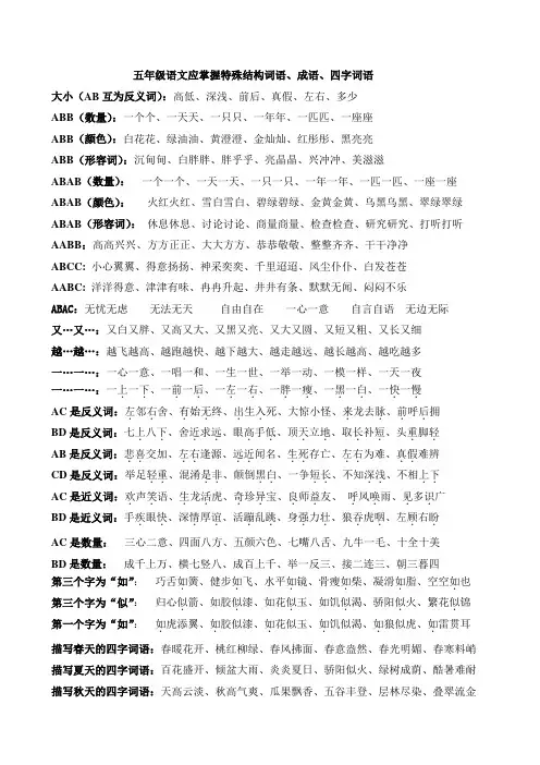 按要求写“特殊结构词语、四字词语、成语”专项整理