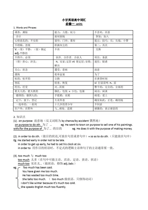小甘高中词汇 unit1