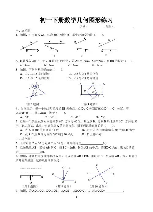 初一下册数学几何图形练习