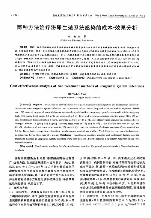 两种方法治疗泌尿生殖系统感染的成本-效果分析