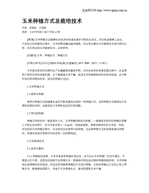 玉米种植方式及栽培技术