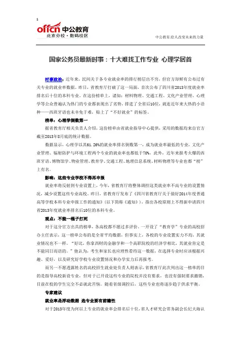 国家公务员最新时事：十大难找工作专业 心理学居首