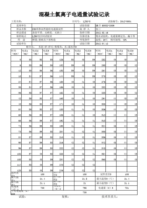 氯离子电通量试验自动计算表