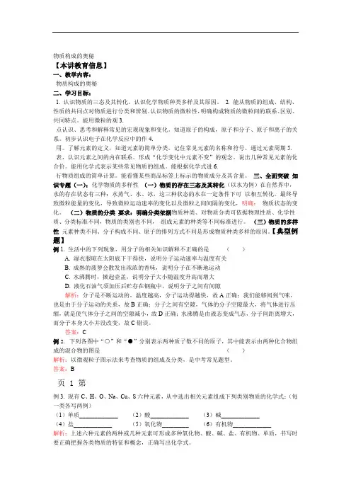 人教版化学 2019年中考专题复习教案及习题 物质构成的奥秘
