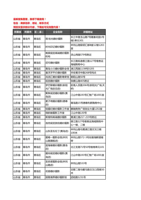 新版山东省青岛市黄岛区婚纱摄影企业公司商家户名录单联系方式地址大全76家