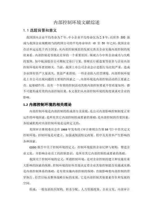 内部控制环境文献综述