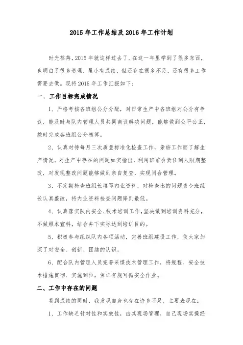 2015年工作总结及2016年工作计划