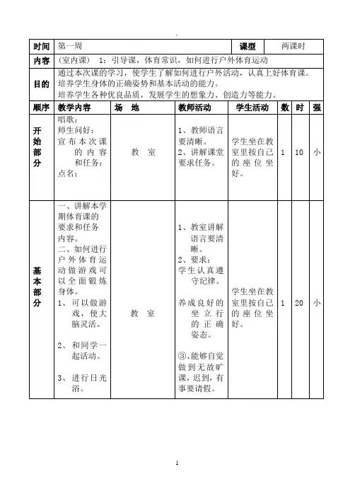 小学四年级下册体育教案全集