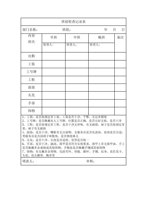 班前检查记录表