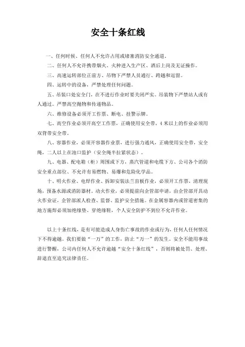 生产型企业的安全十条红线0330