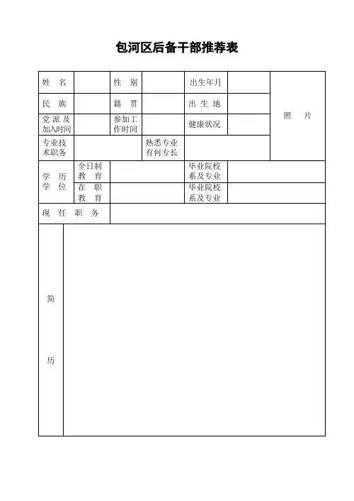 包河区后备干部推荐表