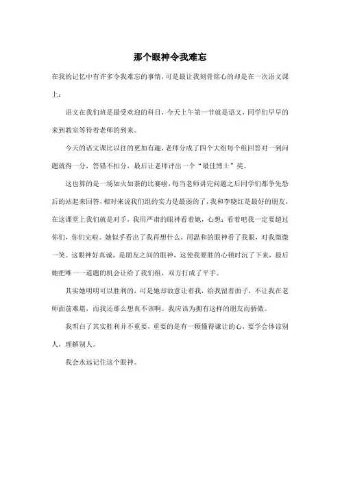 那个眼神令我难忘_初中初一作文450字
