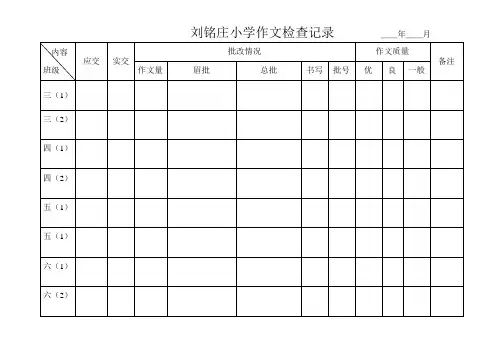 刘铭庄小学作文检查记录表
