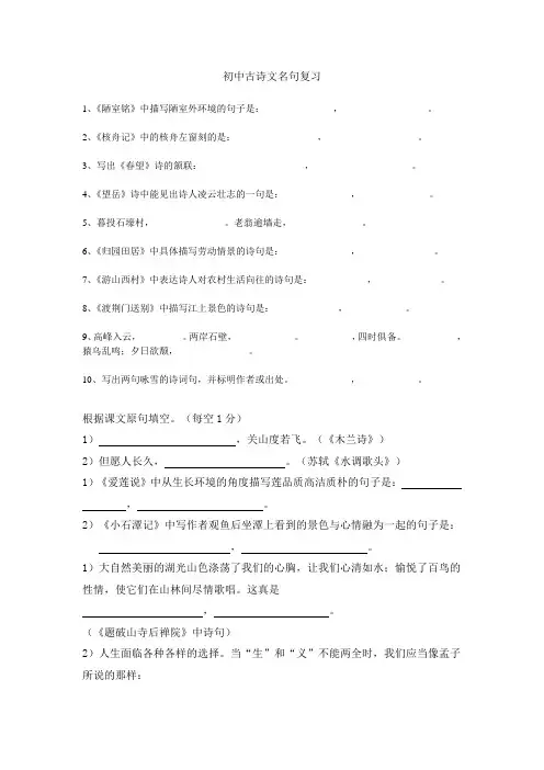 初中古诗文名句复习