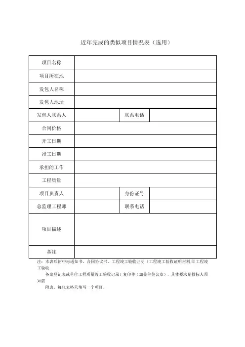 近年完成的类似项目情况表