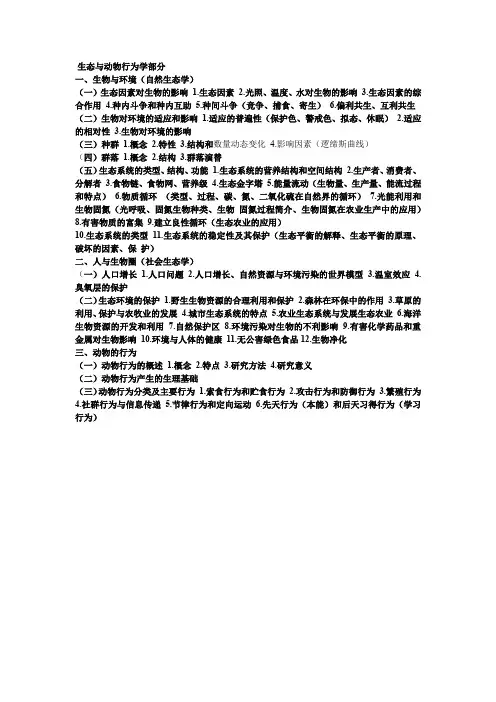 生物竞赛考试大纲