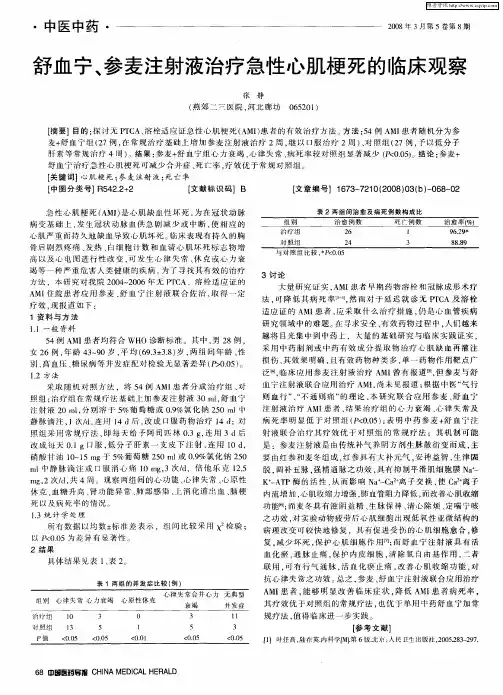 舒血宁、参麦注射液治疗急性心肌梗死的临床观察