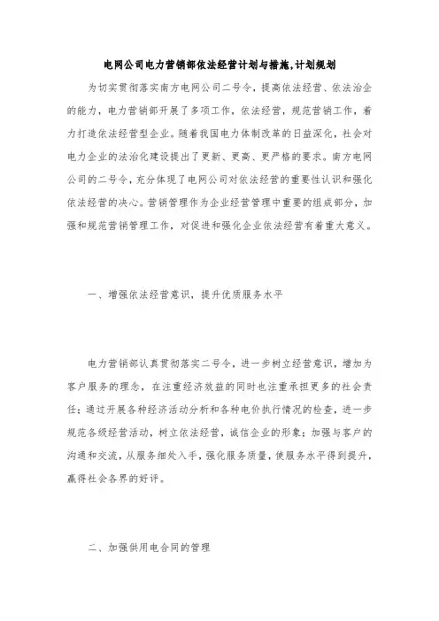 电网公司电力营销部依法经营计划与措施,计划规划