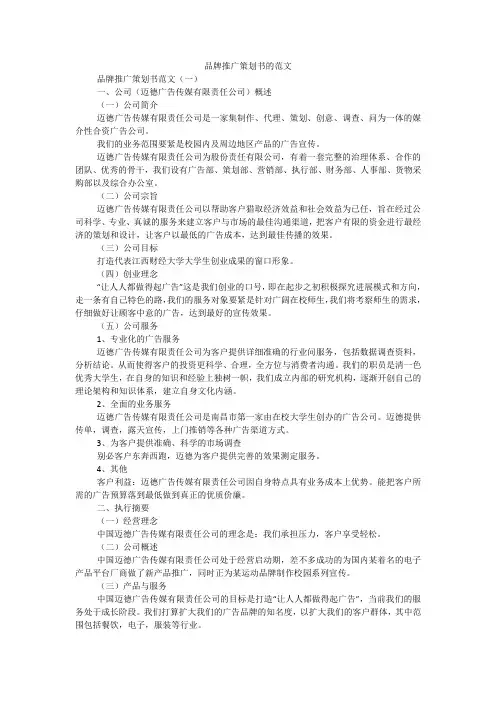 品牌推广策划书的范文
