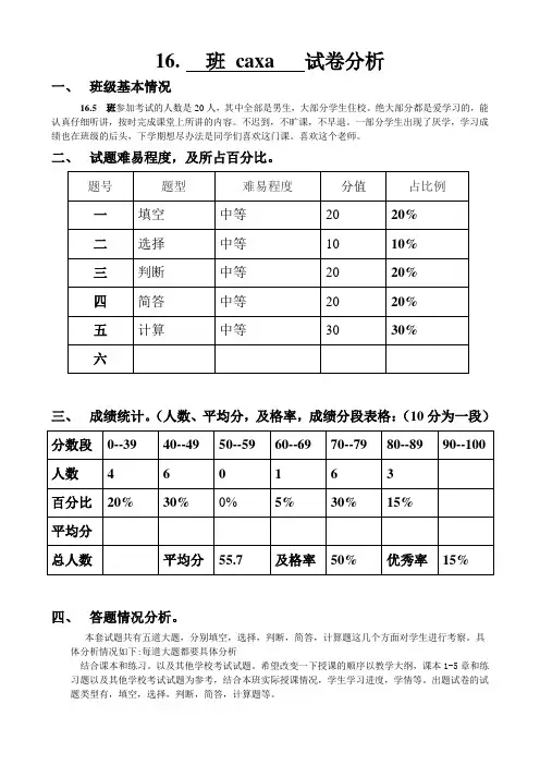 16.5机械基础 试卷分析模板