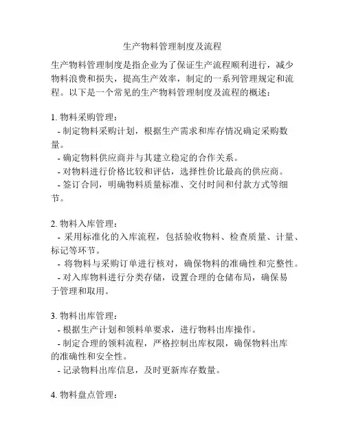 生产物料管理制度及流程