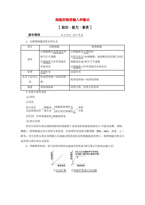 (通用版)高考生物第1部分专题1细胞的分子组成、结构、功能和物质运输考点3细胞的物质输入和输出教案
