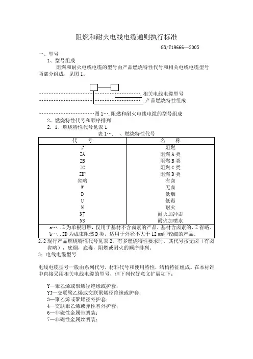 阻燃耐火电线电缆标准代号