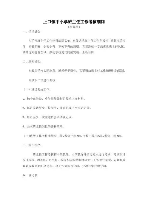 班主任工作考核细则 2