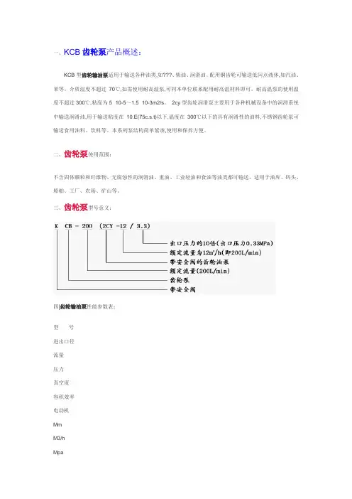 KCB齿轮泵产品概述