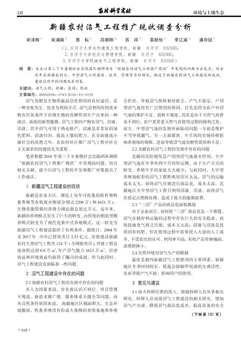 新疆农村沼气工程推广现状调查分析