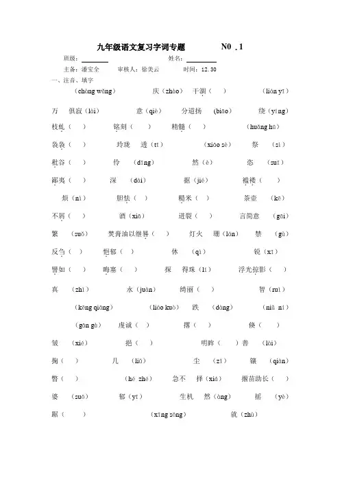 九年级语文字词复习题及答案