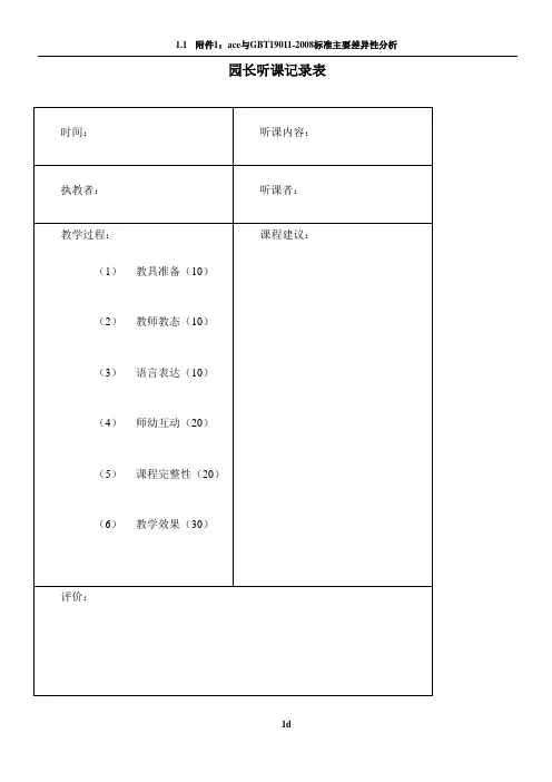 园长听课记录表 空表+评析