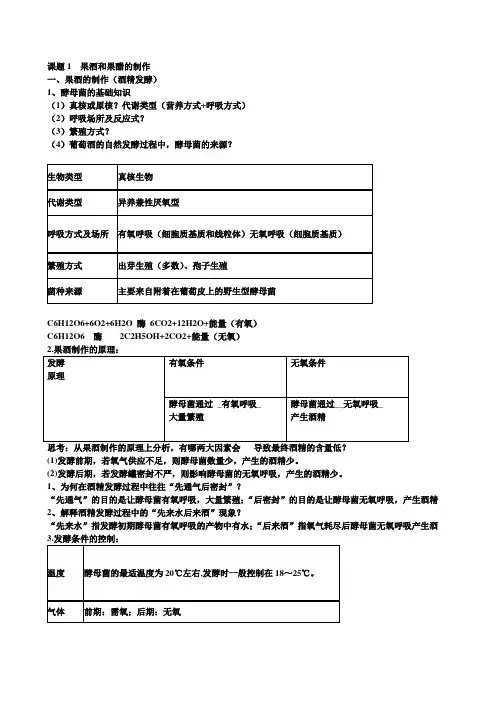 生物选修一果酒果醋制作