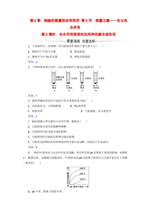 高中生物第5章细胞的能量供应和利用第4节光合作用原理的应用和化能合成作用(第3课时)练习1教案