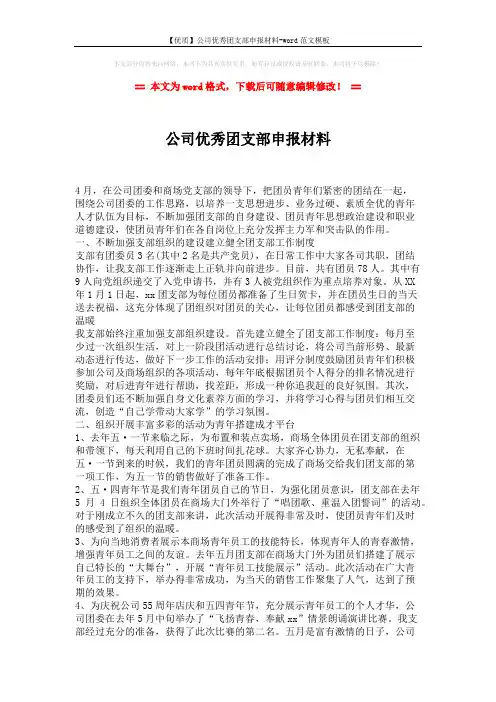 【优质】公司优秀团支部申报材料-word范文模板 (4页)