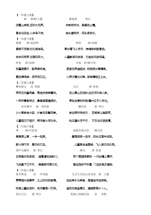 一到六年级古诗及日积月累