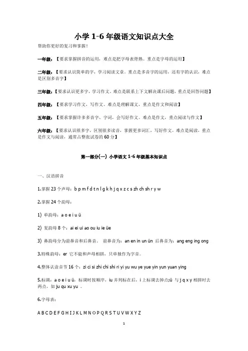广东省小学1-6年级语文知识点大全